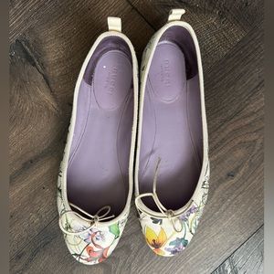 Gucci Multicolor Flora Print Leather Bow Ballet Flats size EU38